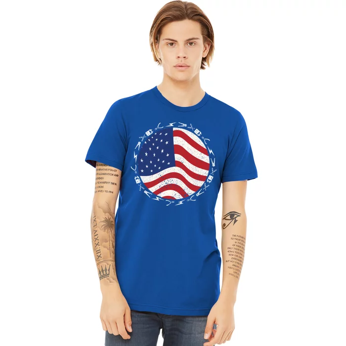 Patriotic Electrician Usa Flag Funny Line Gift Premium T-Shirt