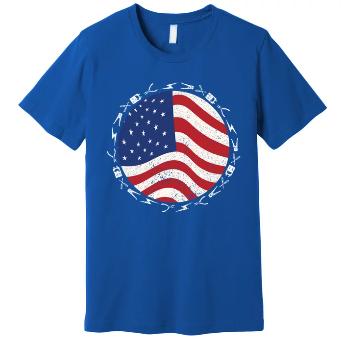 Patriotic Electrician Usa Flag Funny Line Gift Premium T-Shirt