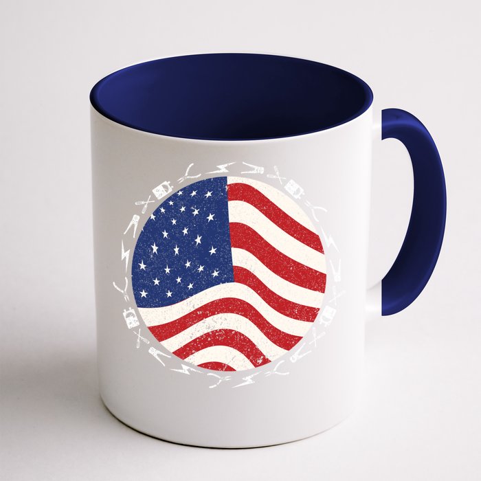 Patriotic Electrician Usa Flag Funny Line Gift Front & Back Coffee Mug