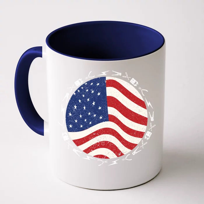 Patriotic Electrician Usa Flag Funny Line Gift Front & Back Coffee Mug