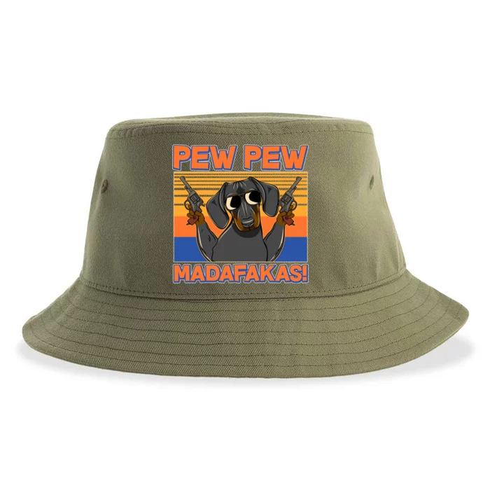 Pew Pew Madafakas Dachshund Dog Sustainable Bucket Hat