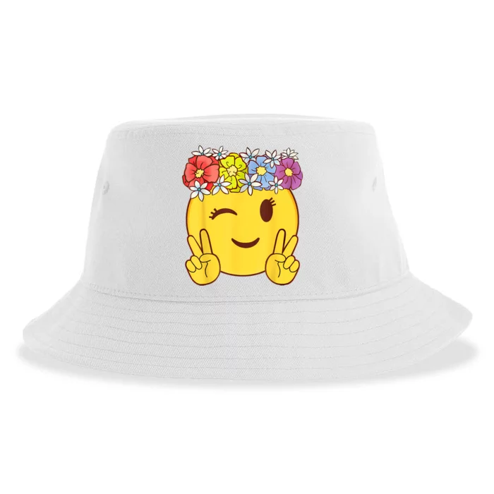 Peace Emoticon Winking Flower Crown Sustainable Bucket Hat