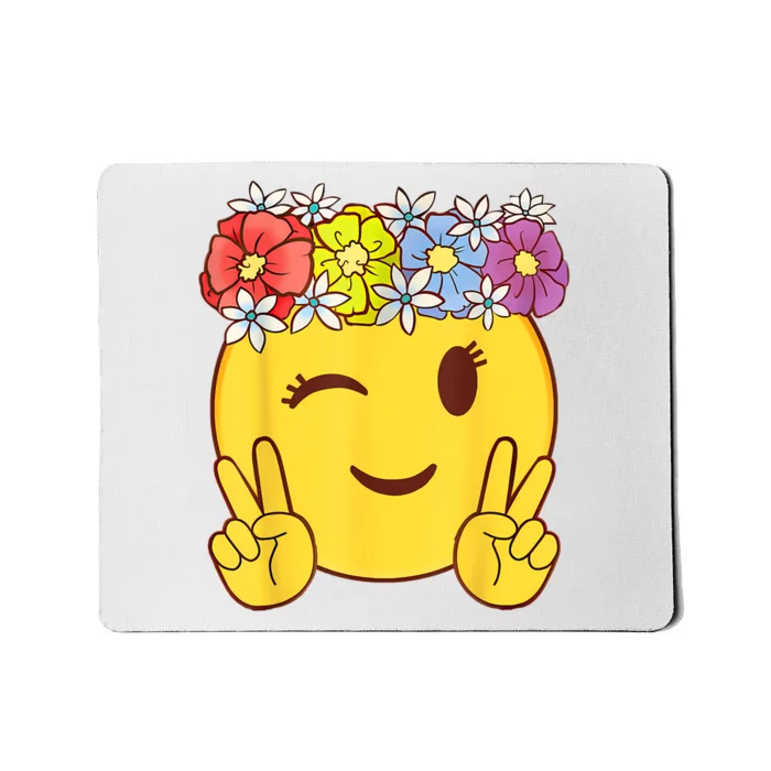 Peace Emoticon Winking Flower Crown Mousepad