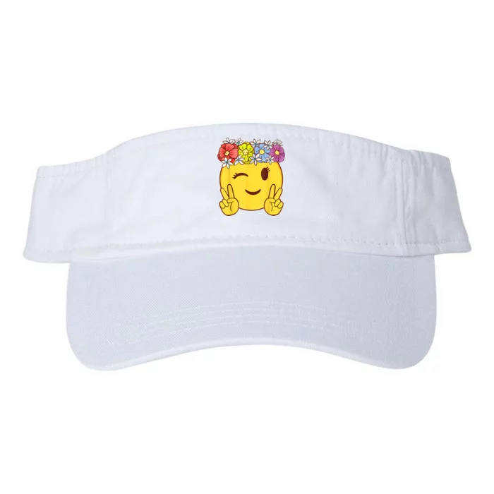 Peace Emoticon Winking Flower Crown Valucap Bio-Washed Visor