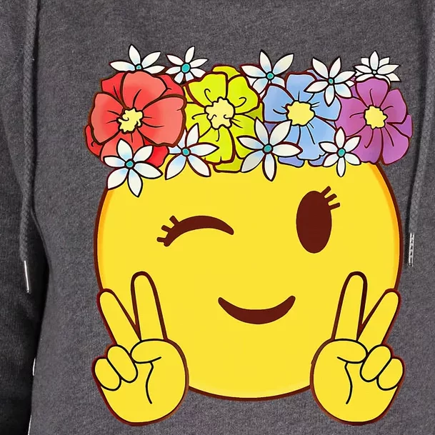 Peace Emoticon Winking Flower Crown Womens Funnel Neck Pullover Hood