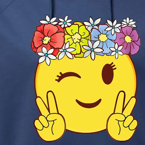 Peace Emoticon Winking Flower Crown Performance Fleece Hoodie