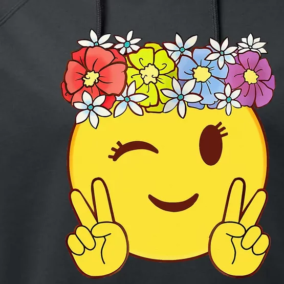 Peace Emoticon Winking Flower Crown Performance Fleece Hoodie