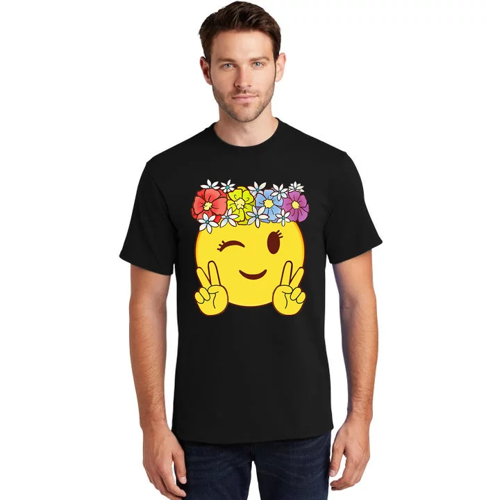 Peace Emoticon Winking Flower Crown Tall T-Shirt