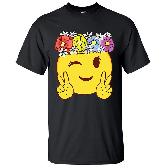 Peace Emoticon Winking Flower Crown Tall T-Shirt