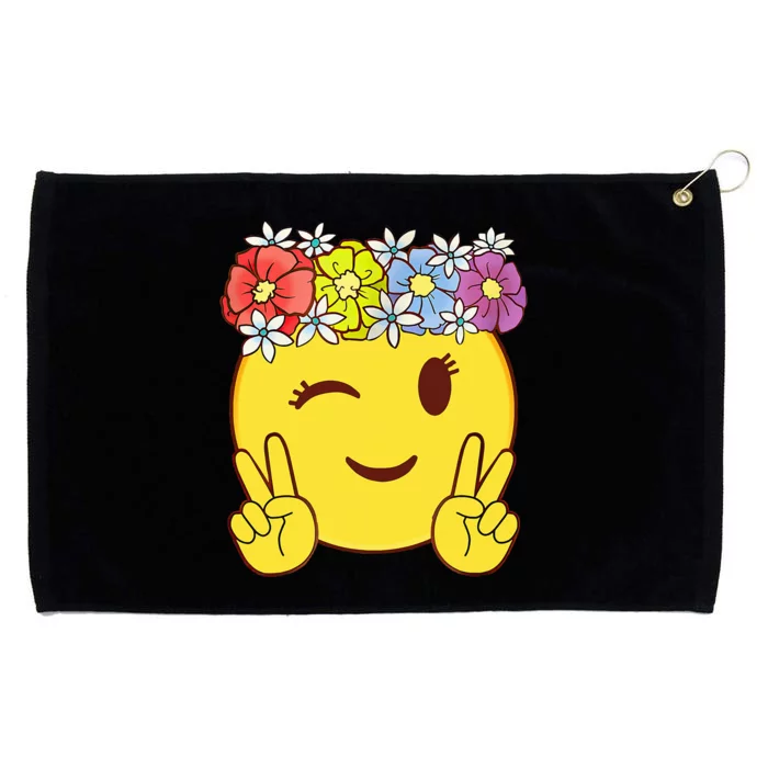 Peace Emoticon Winking Flower Crown Grommeted Golf Towel