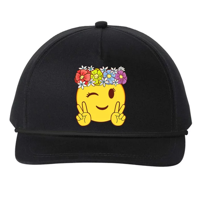 Peace Emoticon Winking Flower Crown Snapback Five-Panel Rope Hat