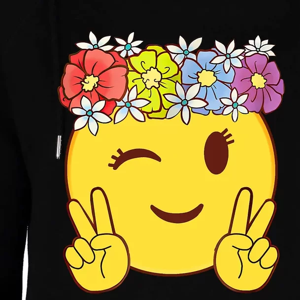 Peace Emoticon Winking Flower Crown Womens Funnel Neck Pullover Hood