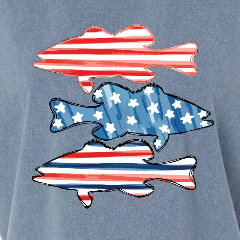 Patriotic Fish 4th Of July For Fisher Fishing Garment-Dyed Women's Muscle Tee