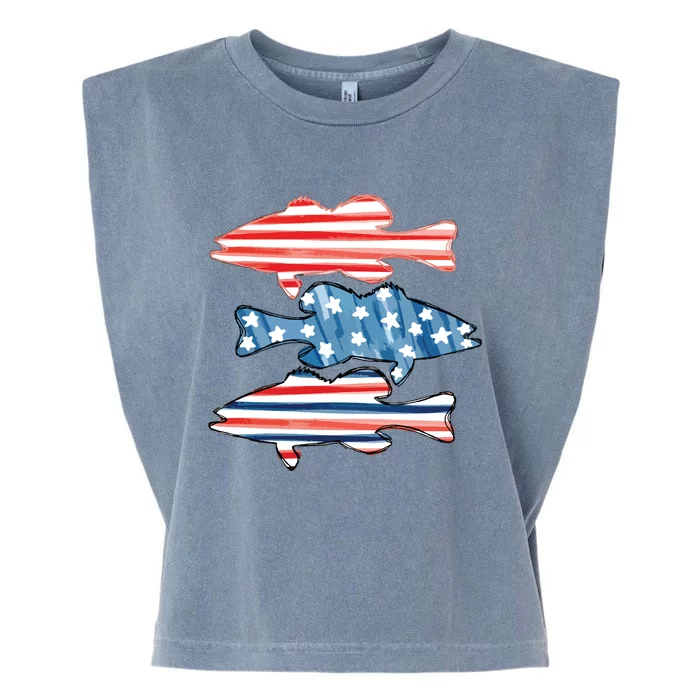 Patriotic Fish 4th Of July For Fisher Fishing Garment-Dyed Women's Muscle Tee