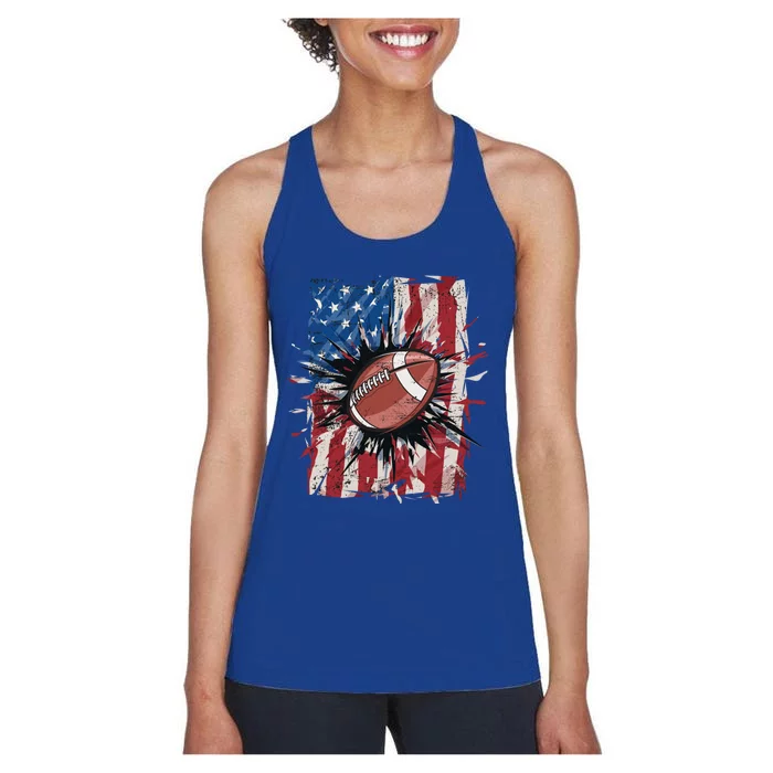 Patriotic Football 4th Of July Usa American Flag Meaningful Gift Women's Racerback Tank