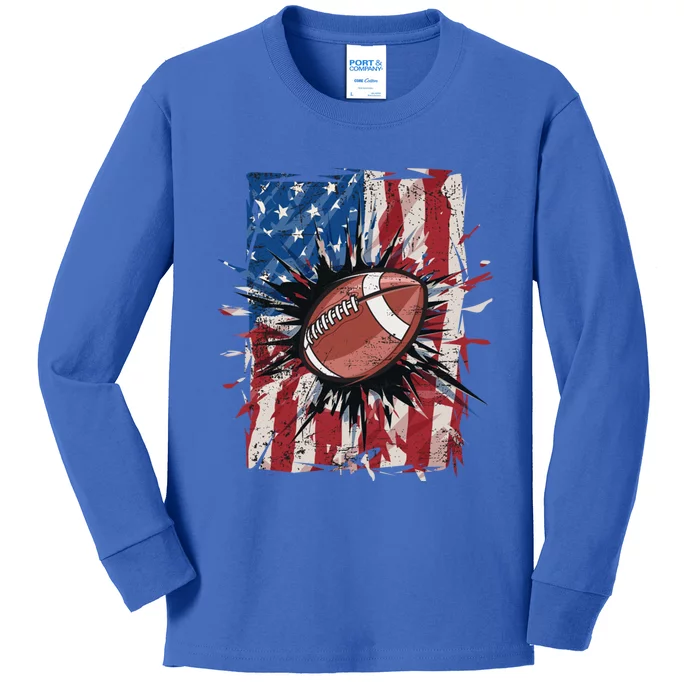 Patriotic Football 4th Of July Usa American Flag Meaningful Gift Kids Long Sleeve Shirt