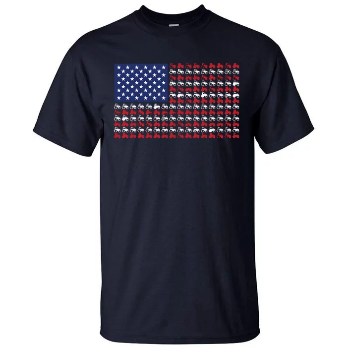 Patriotic Farmer 4th Of July American Flag USA Tractor Flag Tall T-Shirt