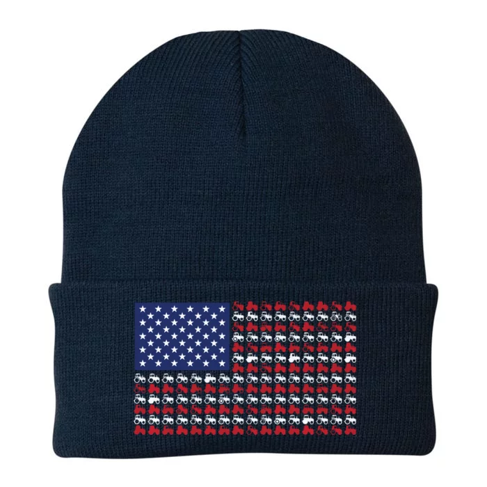 Patriotic Farmer 4th Of July American Flag USA Tractor Flag Knit Cap Winter Beanie