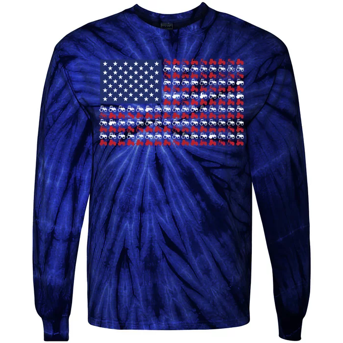 Patriotic Farmer 4th Of July American Flag USA Tractor Flag Tie-Dye Long Sleeve Shirt