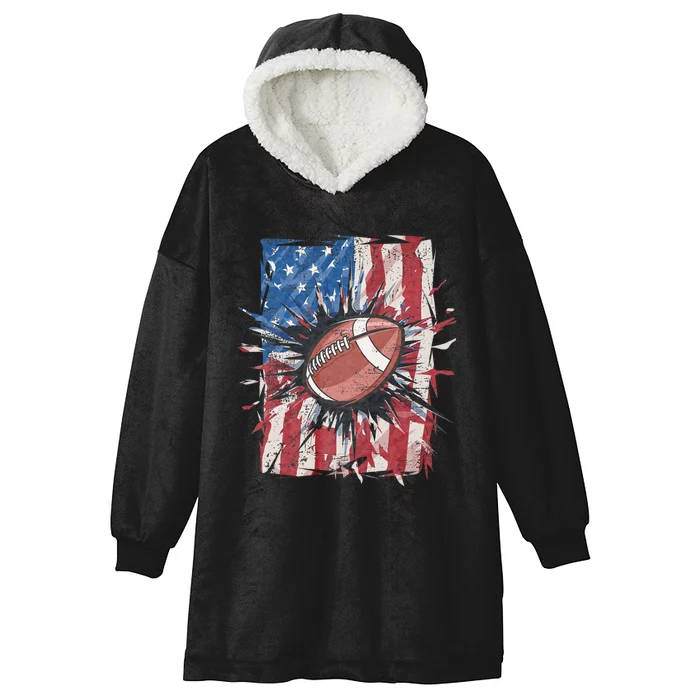 Patriotic Football 4th Of July Usa American Flag Hooded Wearable Blanket