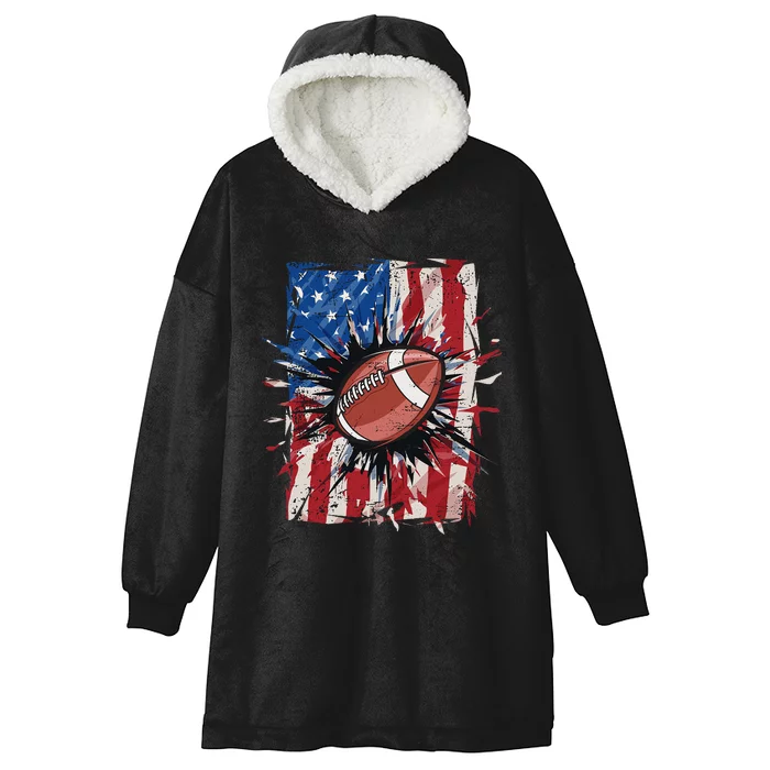 Patriotic Football 4th of July USA American Flag Hooded Wearable Blanket