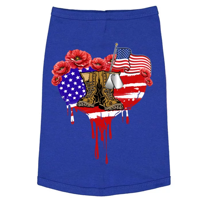 Poppy Flower American Usa Flag Combat Boots Veteran Day Gift Doggie Tank