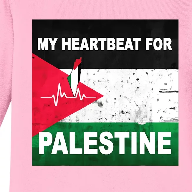 Palestine Flag And Map In My Heartbeat Baby Long Sleeve Bodysuit