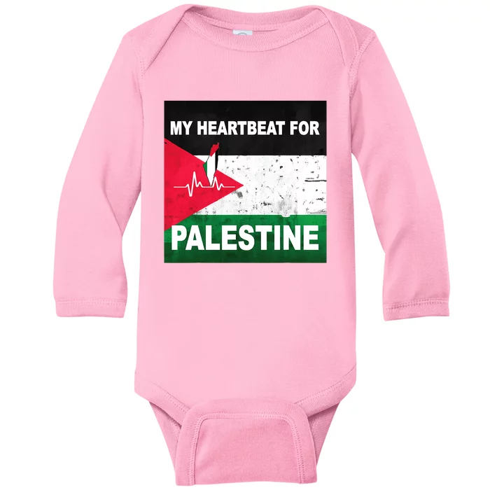 Palestine Flag And Map In My Heartbeat Baby Long Sleeve Bodysuit