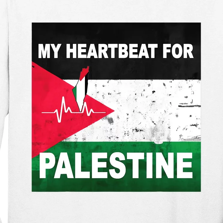 Palestine Flag And Map In My Heartbeat Long Sleeve Shirt