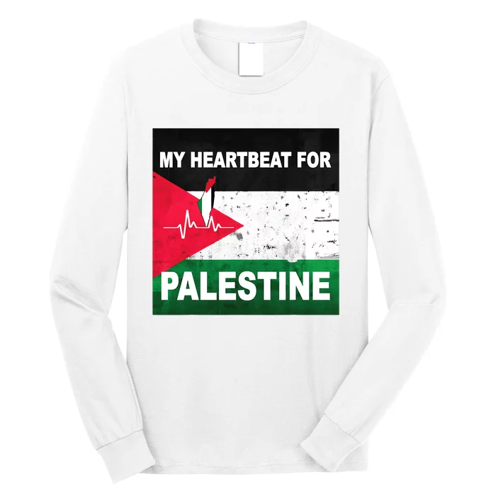 Palestine Flag And Map In My Heartbeat Long Sleeve Shirt