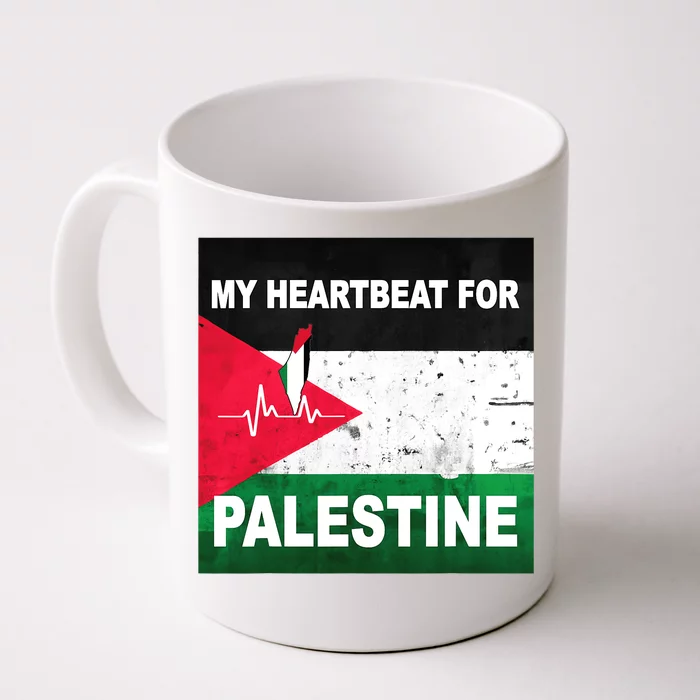 Palestine Flag And Map In My Heartbeat Front & Back Coffee Mug