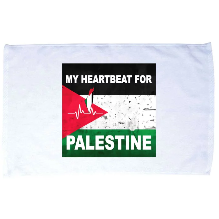 Palestine Flag And Map In My Heartbeat Microfiber Hand Towel