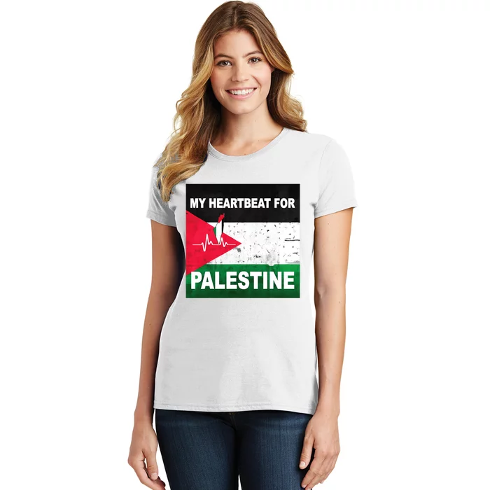 Palestine Flag And Map In My Heartbeat Women's T-Shirt