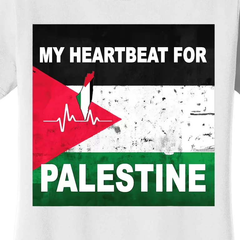 Palestine Flag And Map In My Heartbeat Women's T-Shirt