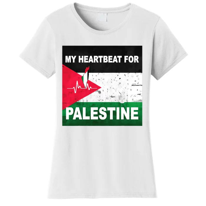 Palestine Flag And Map In My Heartbeat Women's T-Shirt