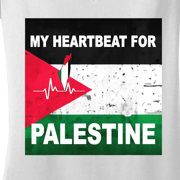 Palestine Flag And Map In My Heartbeat Women's V-Neck T-Shirt