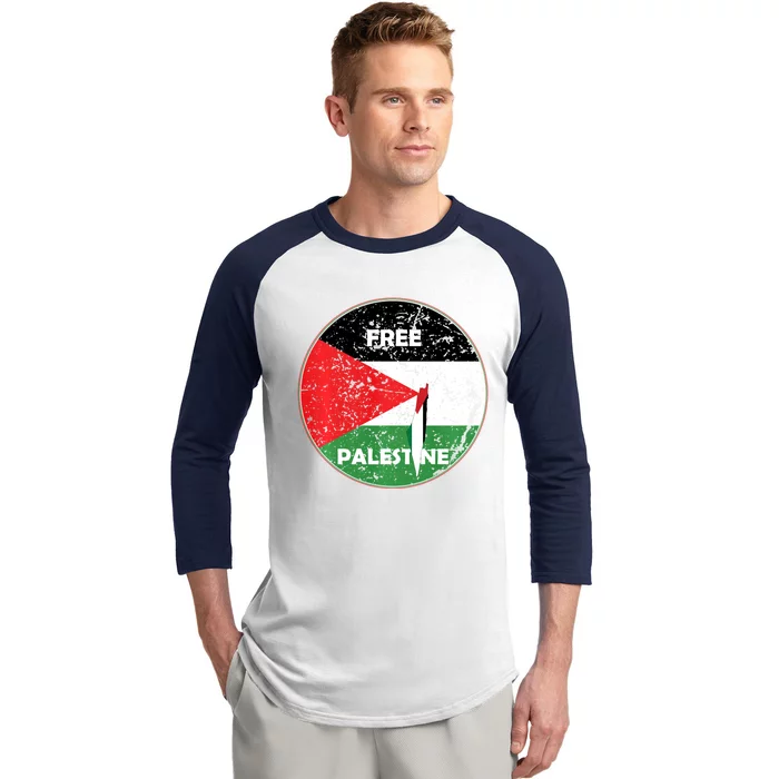 Palestine Flag And Map Vintage Distressed Free Palestine Baseball Sleeve Shirt