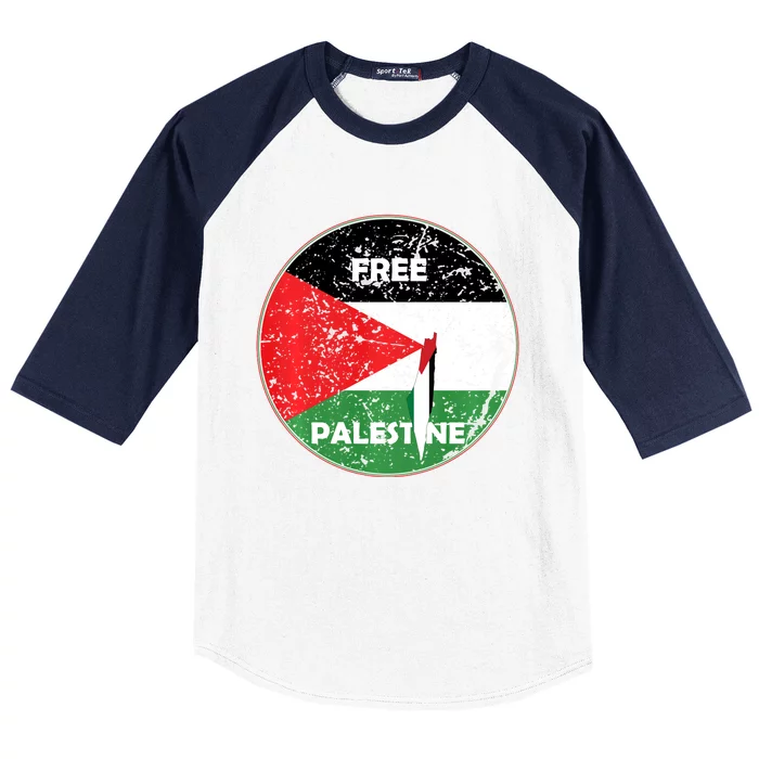 Palestine Flag And Map Vintage Distressed Free Palestine Baseball Sleeve Shirt