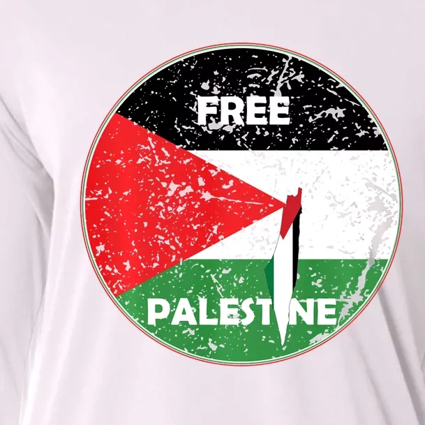 Palestine Flag And Map Vintage Distressed Free Palestine Cooling Performance Long Sleeve Crew