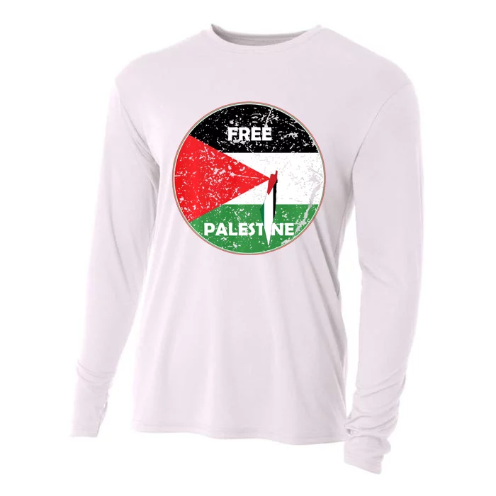 Palestine Flag And Map Vintage Distressed Free Palestine Cooling Performance Long Sleeve Crew