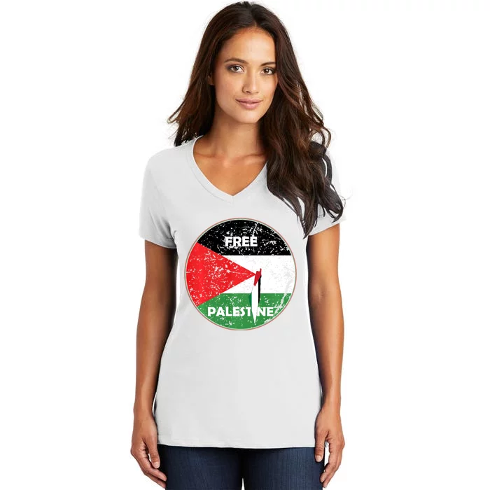 Palestine Flag And Map Vintage Distressed Free Palestine Women's V-Neck T-Shirt