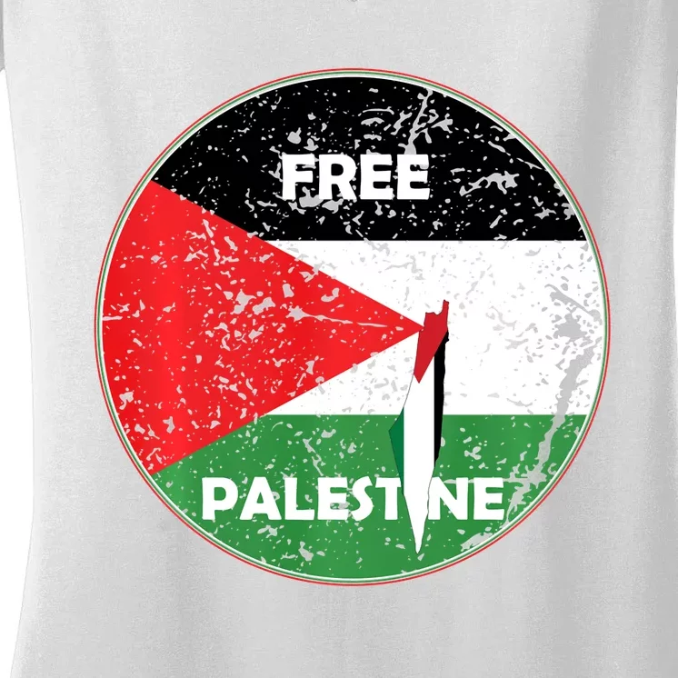 Palestine Flag And Map Vintage Distressed Free Palestine Women's V-Neck T-Shirt