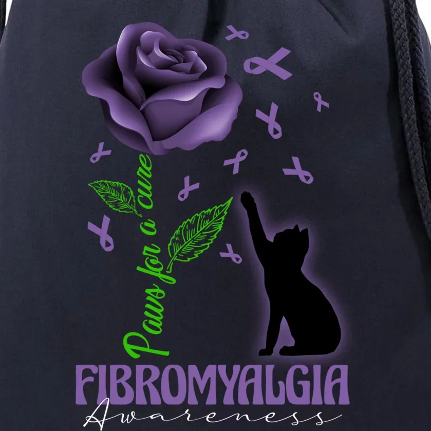 Paws For A Cure Fibromyalgia Awareness Day Black Cat And Rose Gift Drawstring Bag