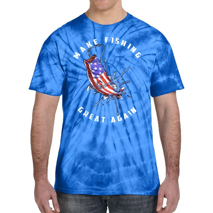 Patriotic Fishing Art Make Fishing Great Again American Flag Gift Tie-Dye T-Shirt