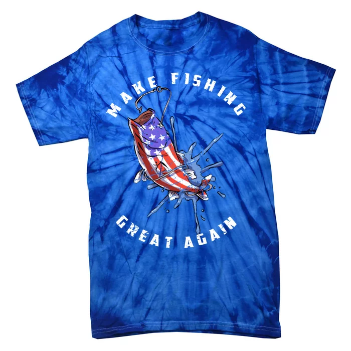 Patriotic Fishing Art Make Fishing Great Again American Flag Gift Tie-Dye T-Shirt