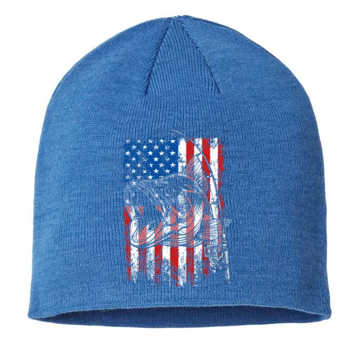 Patriotic Fishing American Flag Vintage Usa Bass Fisher Gift 8 1/2in Sustainable Knit Beanie