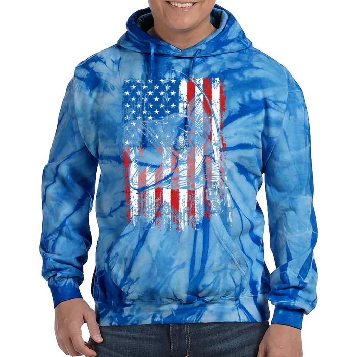 Patriotic Fishing American Flag Vintage Usa Bass Fisher Gift Tie Dye Hoodie