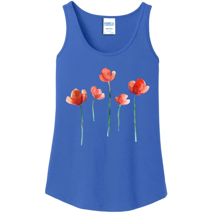 Poppy Flowers Aesthetic Watercolor Cute Tee Gift Ladies Essential Tank