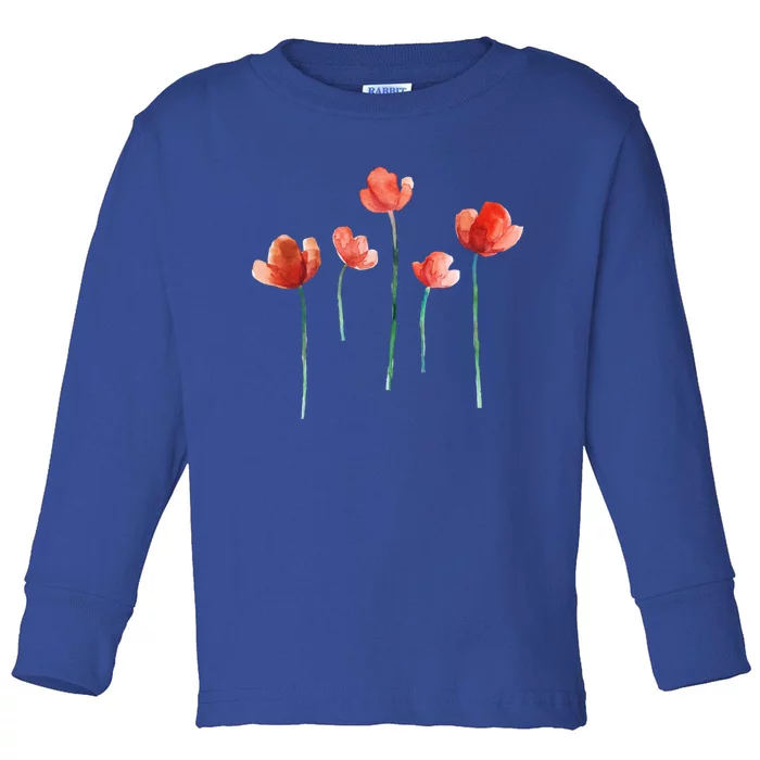 Poppy Flowers Aesthetic Watercolor Cute Tee Gift Toddler Long Sleeve Shirt