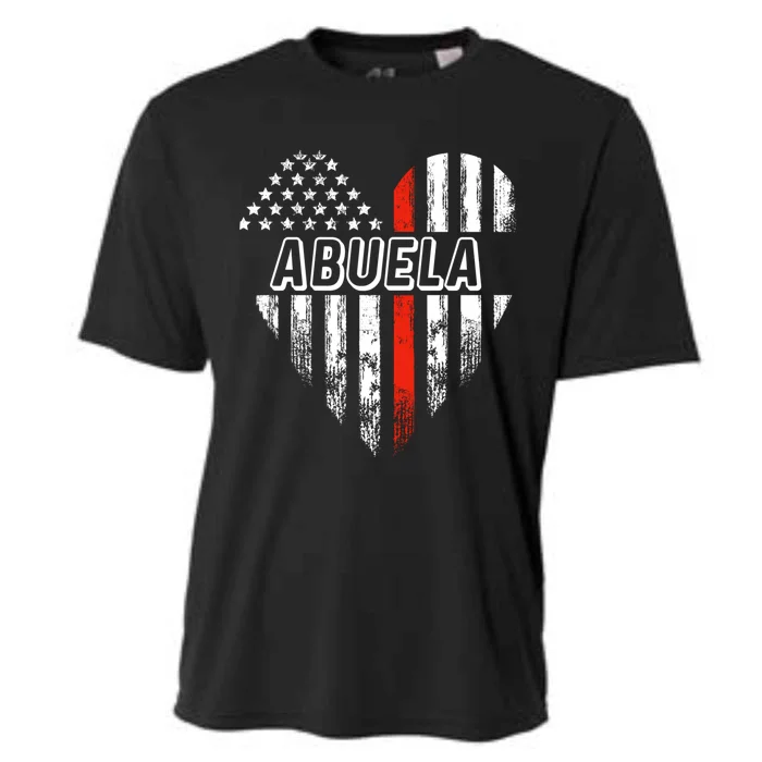 Proud Firefighter Abuela American Flag Heart Funny Gift Cooling Performance Crew T-Shirt